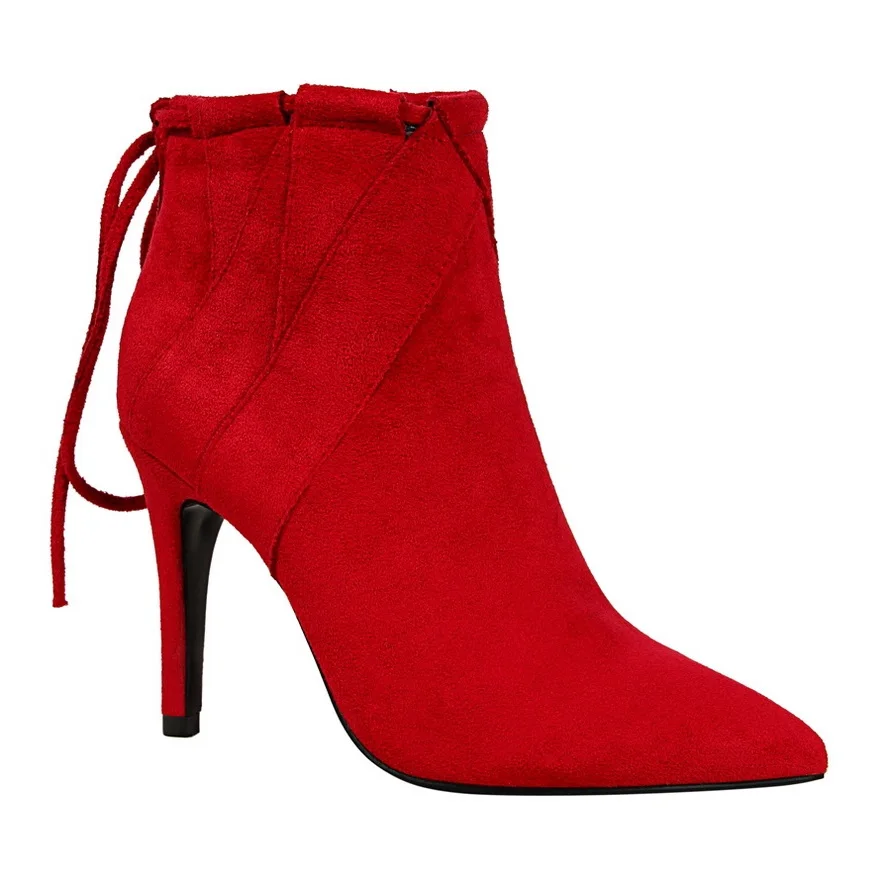 

BIGTREE Brand Women Boots Elegant Suede Pumps Shoes Autumn Winter Ankle Boot Pointed Toe Lace-Up High Heels Boots Mujer Bota