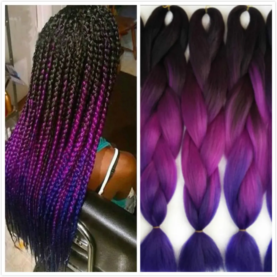 Purple Braiding Hair ombre Two Tone High Temperature Fiber expression