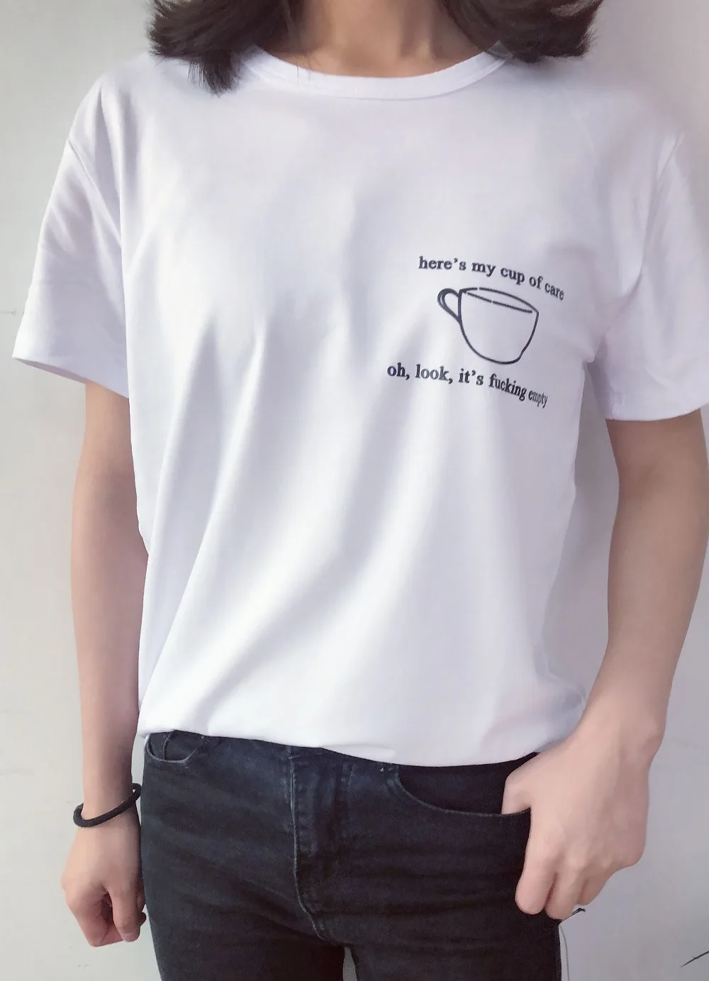

Here's My Cup of Care Empty Graphic T-Shirt Hipster Casual Pocket Grunge Popular Care quote Slogan Tops Girl Trendy Shirts Tees