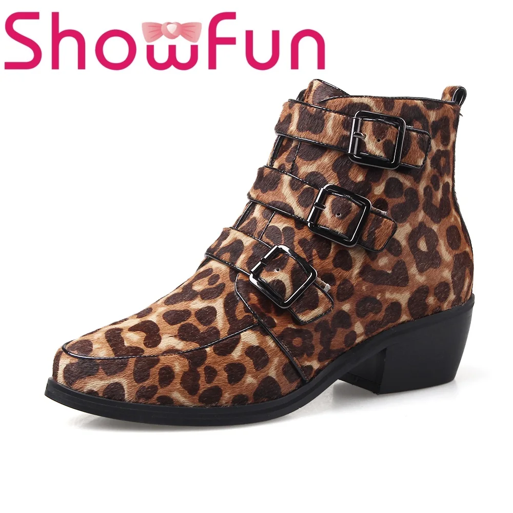 

Showfun genuine patent leather shoes woman ankle square heels boots