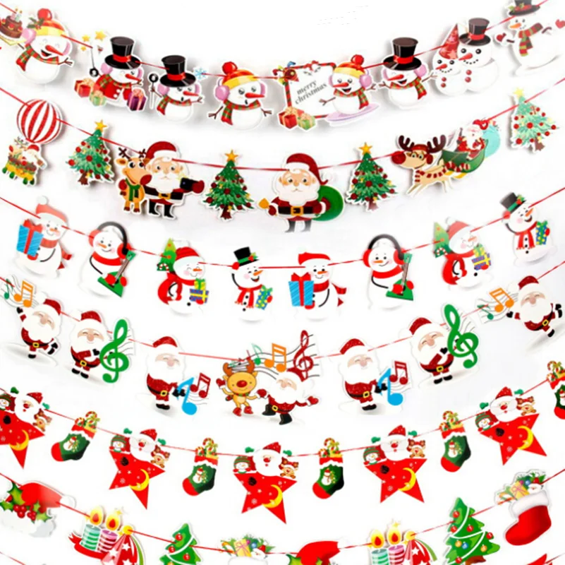 

Merry Christmas Banner Flag Decor Hanging Flag Santa Snowman Elk Christmas Ornaments New Year Party Decoration
