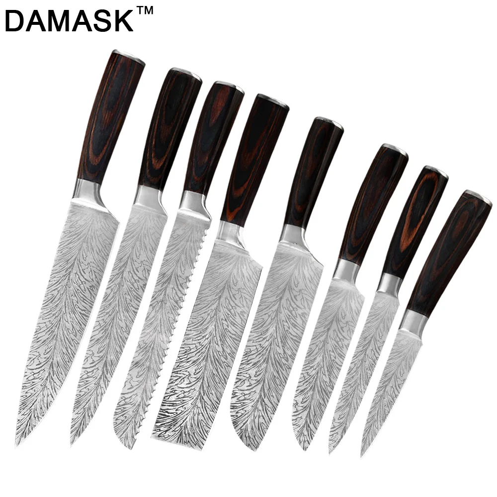 DAMASK ножи из нержавеющей стали с рисунком пера имитация Дамасского лезвия