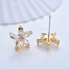 120) 4 шт 11 мм 24K позолоченный цветок с цирконием серьги-гвоздики Высокое качество DIY ювелирных изделий