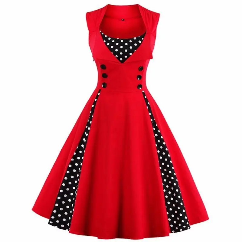 New Women 50s 60s Rockabilly Dot Robe Pin Up Dress Retro 2017 Vintageswing Summer Female Dresses 