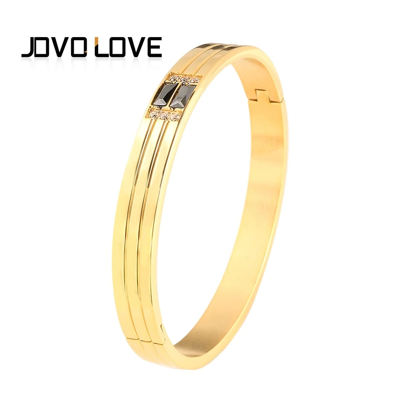 

Trendy Open Cuff Bracelets Bangles Gold Colors Stainless Steel Bracelets for Women Men CZ Stone Round Cuff Bangles Gift