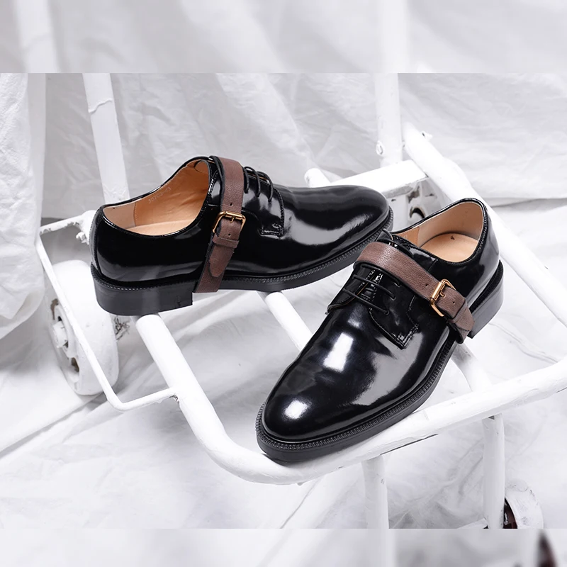 Estilista Vestir Negro Cuero Zapatos Patchwork Moda Británico Corbata Puntiagudo Brillante De Caballero OqaxrFO