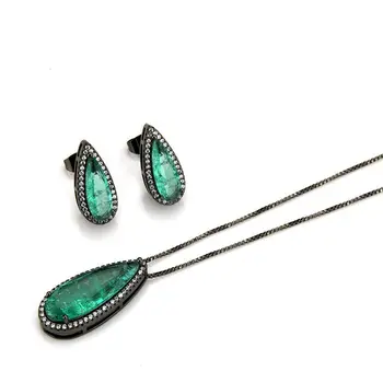 

Water Drop Stud Earrings And Pendant Necklaces Women's Fashion Jewelry Sets Multicolor Crystal Zirconia Stone Party Jewelry Sets