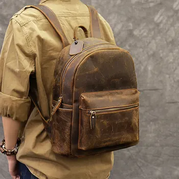 

Men's Oli Genuine cow leather backpack waterproof laptop travel Real leather retro backpack for teenager Daypacks mochila male