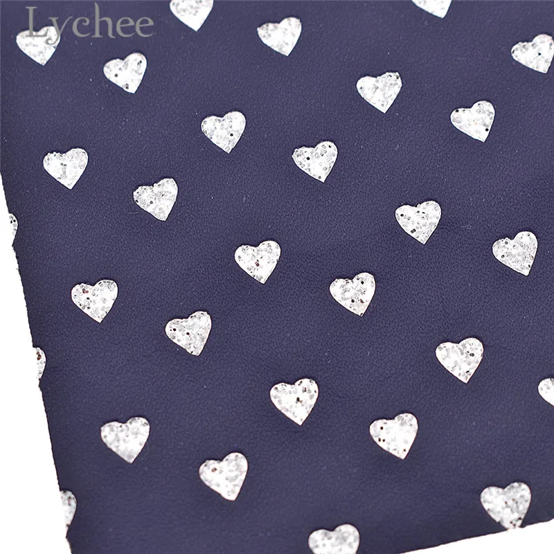 Lychee 1 PC A4 Glitter Heart Embossed PU Leather Fabric High Quality Synthetic Leather DIY Material For Handbag Belts