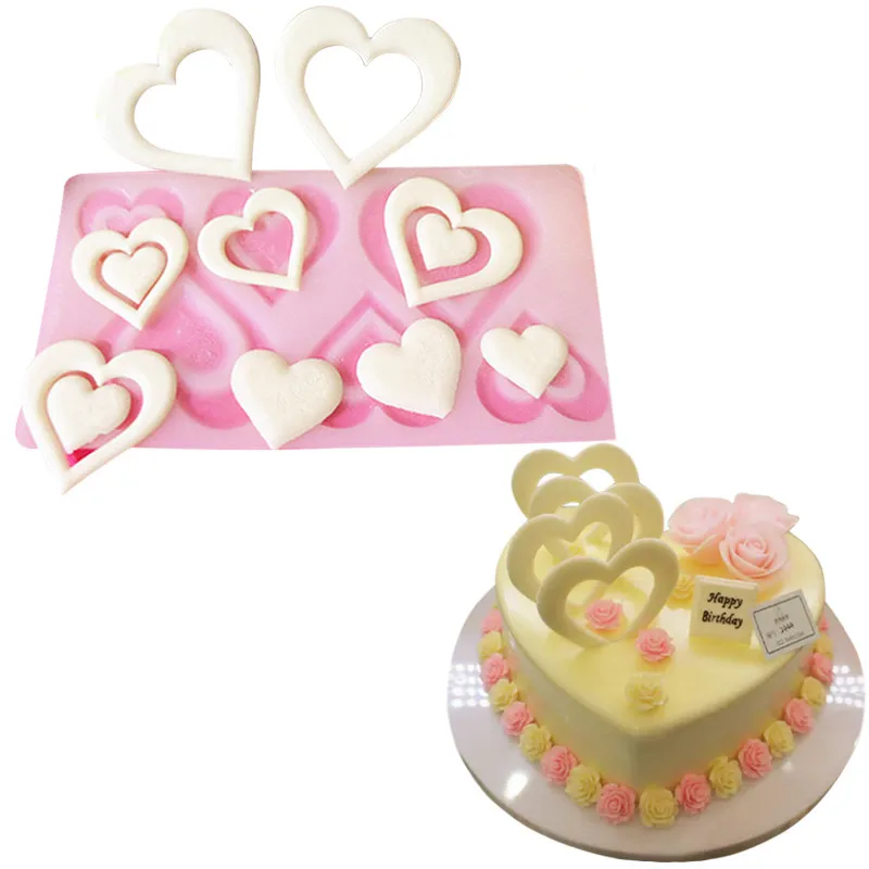 DIY силиконовые формы в форме сердца для украшения торта, 3D формы для шоколада, силиконовые трафареты для торта, кухонные аксессуары для выпечки - Цвет: 1