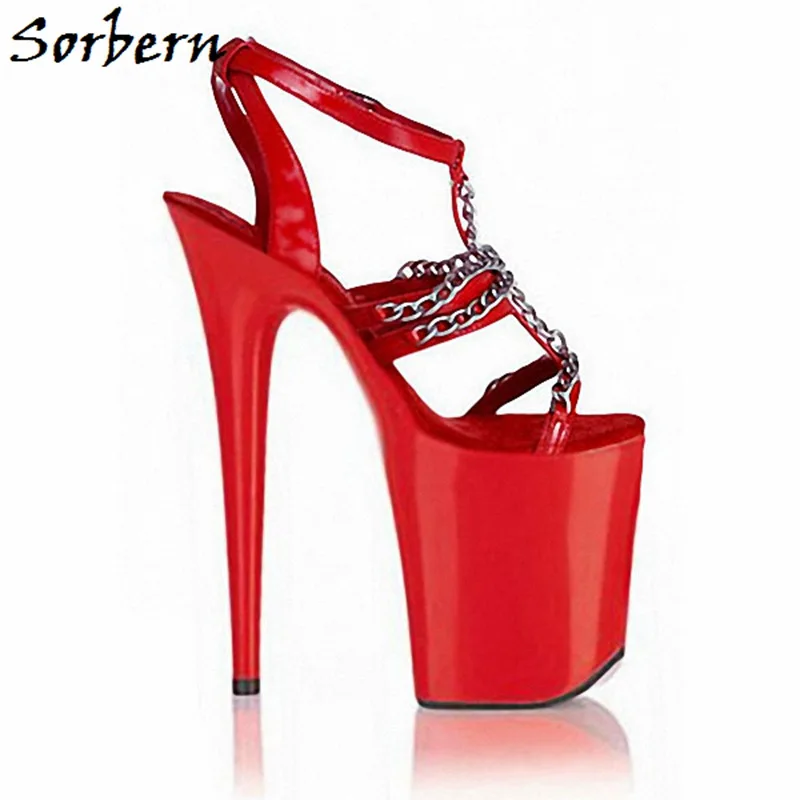 

Sorbern Red With Chain Sandals Summer Shoes For Ladies Designer Brand Custom Color High Heel Platform Sandals Plus Size 10