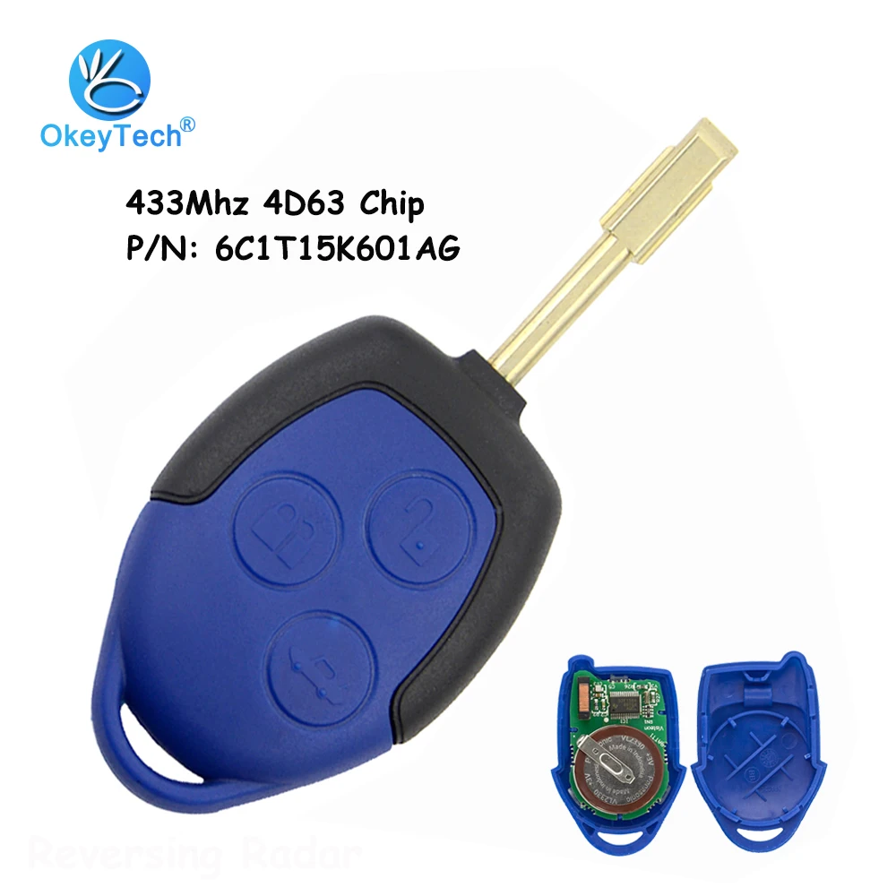 OkeyTech 3 Кнопка Uncut FO21 блейд может резки 433 МГц 4D63 чип автомобиля радиобрелока для Ford