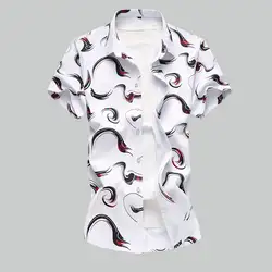 Слева Встроенная память 2018 Летняя Мода Человек печати квадратный воротник с коротким рубашка с рукавами/Высококачественная Мужская