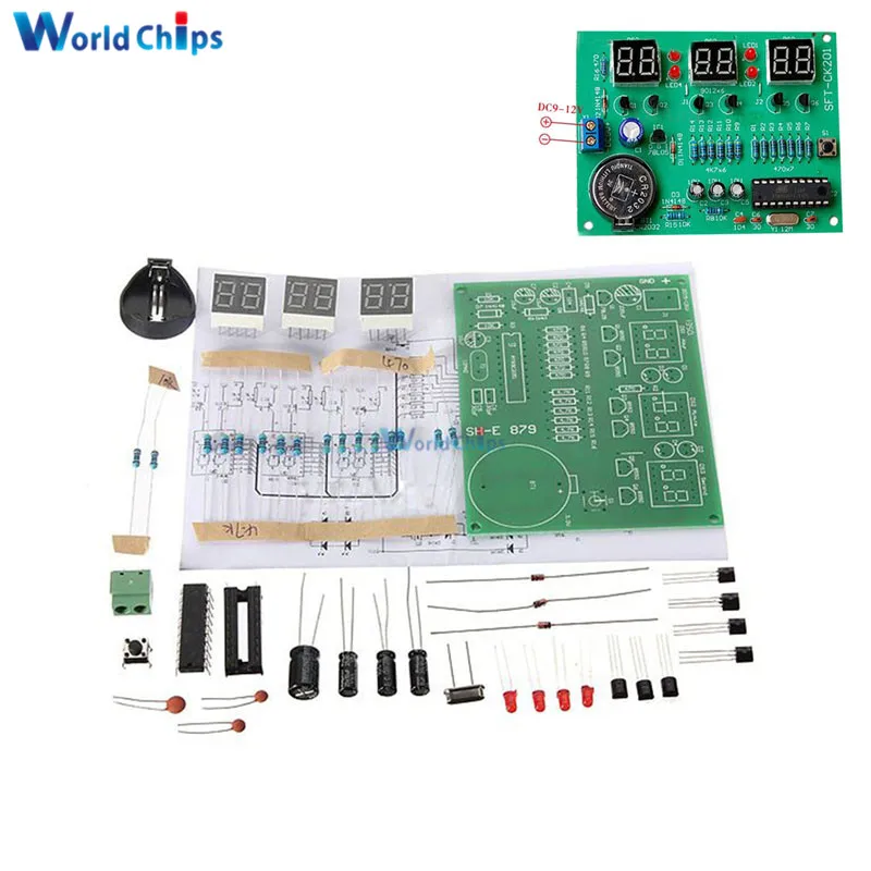 

DIY Kit Module 9V-12V AT89C2051 6 Digital Tube LED Electronic Clock Parts Components Suite Diy Electronic PCB Board