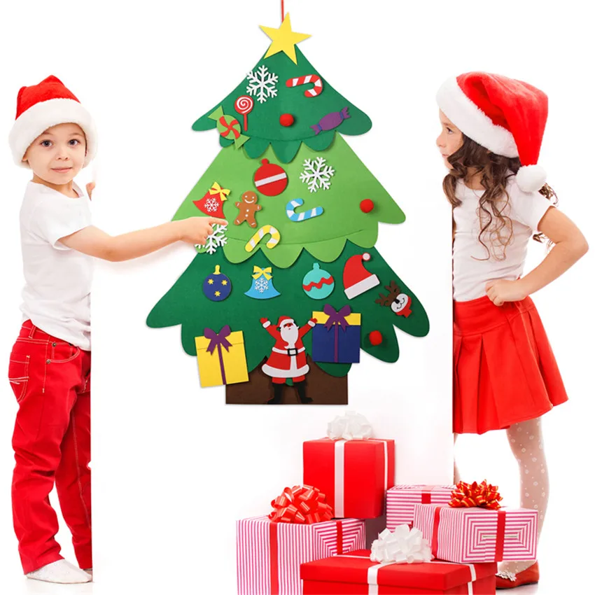 DIY войлочная Рождественская елка новогодние подарки Детские игрушки искусственное дерево настенные подвесные украшения Рождественское украшение домашняя оконная подвеска