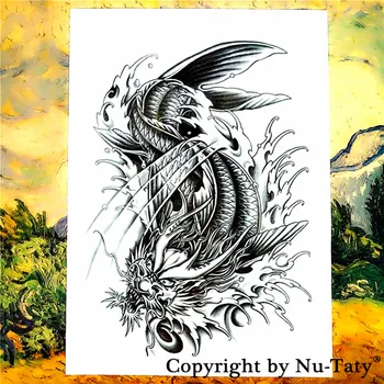 

SHNAPIGN Black Arowana Temporary Tattoo Body Art Flash Tattoo Stickers 21*15cm Waterproof Car Styling Home Decor Wall Sticker