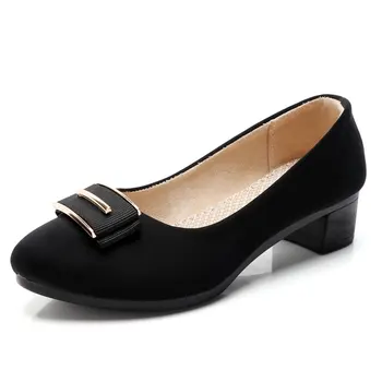 

Simple fashion work shoes female shallow mouth with OL professional shoes black thick with cloth women's shoes