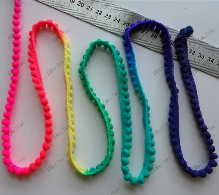 

Tassel Pompom Lace Trim Colorful Pom Pom Trim Ball Ribbon 1cm Wide Ribbon DIY Hair Accessories Fringe Sewing