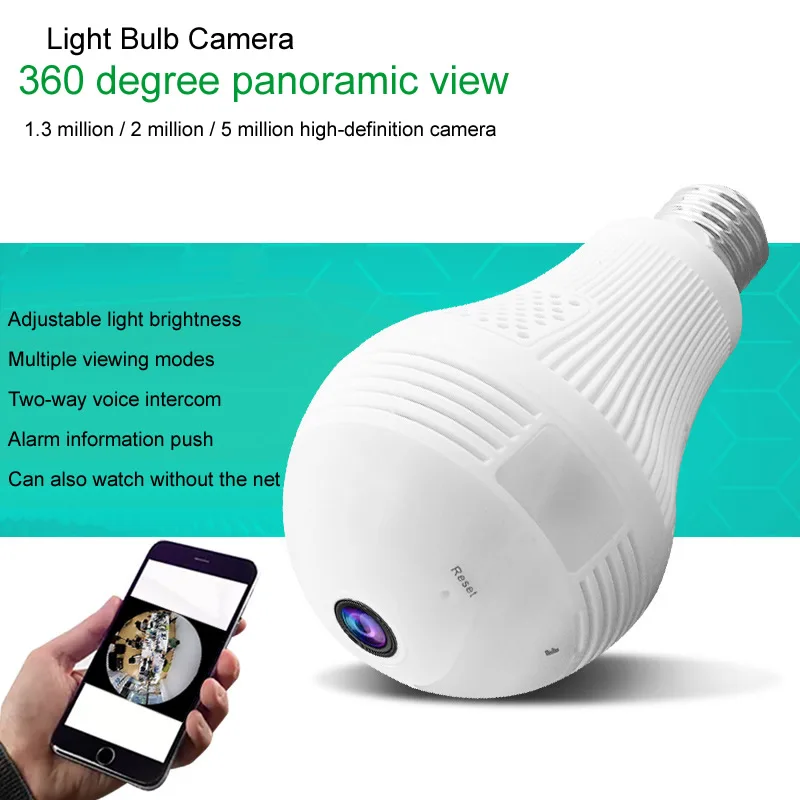 

360 Degree Video Camera Panorama 1.3 - 2 - 5 Million Pixel Bulb With Hotspot Wireless WiFi Mobile Phone Remote Dual Light IP cam