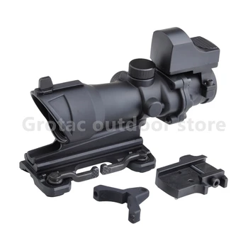 

ACOG 4x32 Optical Rifle Scope and Mini Red Dot Real Red Optic Fiber QD Mount 1 set