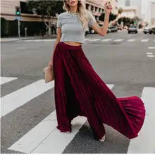 50 шт., модная плиссированная длинная юбка, новинка, для девушек, свободная, однотонная, высокая талия, элегантная, подходит ко всему, для женщин, длина до лодыжки, Свинг, макси юбки