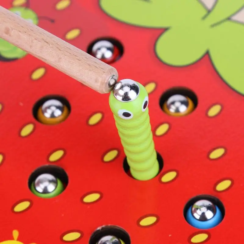 Детские блоки игрушки магнитные стикеры цвет когнитивные ловить червь игра деревянная клубника Смешные раннее образование