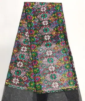 

embroiderd lace fabric Jolin-8.5110 with sequins beautiful Nigerian sequins lace fabric for party dress