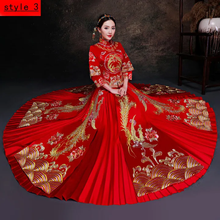 Винтаж Красный вышивки Cheongsam современный Традиционный китайский стиль свадебное платье Oriental Для женщин длинные Qipao Vestidos Размеры S-XXXL - Цвет: style 3