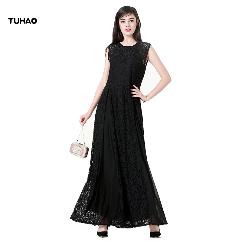 

TUHAO Elegant Sleeveless Lace Dress Long Female Maxi Dresses Spring A Line Plus Sizes 6XL 7XL Party Clothes Woman Veatidos CM21