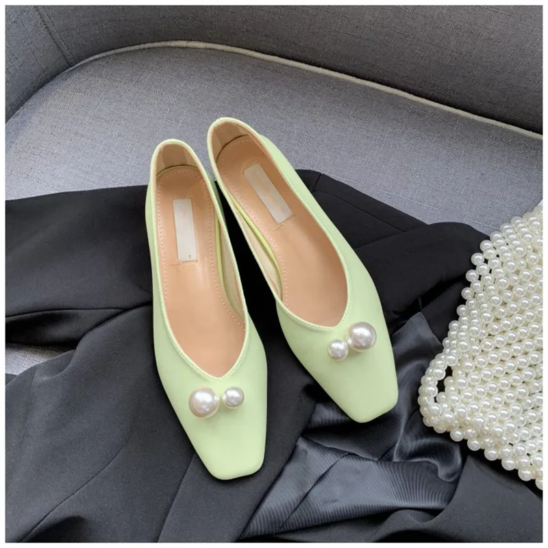 Bailehou/ г.; летние женские туфли-лодочки ярких цветов; туфли-лодочки на низком каблуке; женские туфли-лодочки без застежки на квадратном каблуке; обувь для работы - Цвет: Зеленый