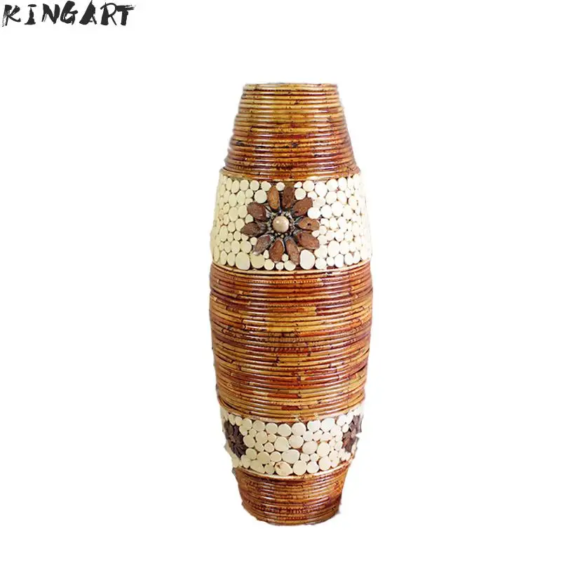 Chinese Large Bamboo Floor Vase Big Living Room Decorative Floor Vase Home Art & Craft Flower Pot Woven Retro Antique Finish