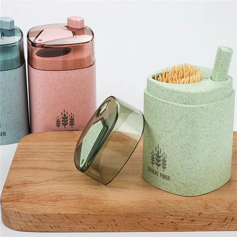 Mini Size Details about Wheat Straw Automatic Toothpick Holder Container Storage Box Toothpick Dispense