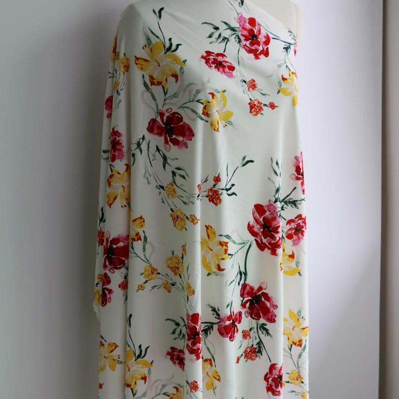 50cm*145cm vintage floral viscose rayon fabric cloth diy clothes crepe cotton material thin summer dress soft