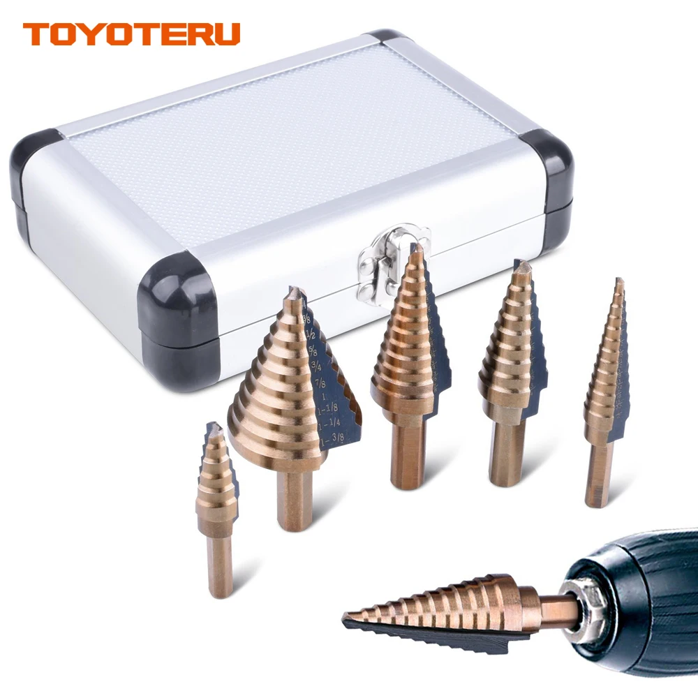 

5PCS HSS Cobalt Titanium Step Drill Bit Set Tools, High Speed Steel Total 50 Sizes with Aluminum Case
