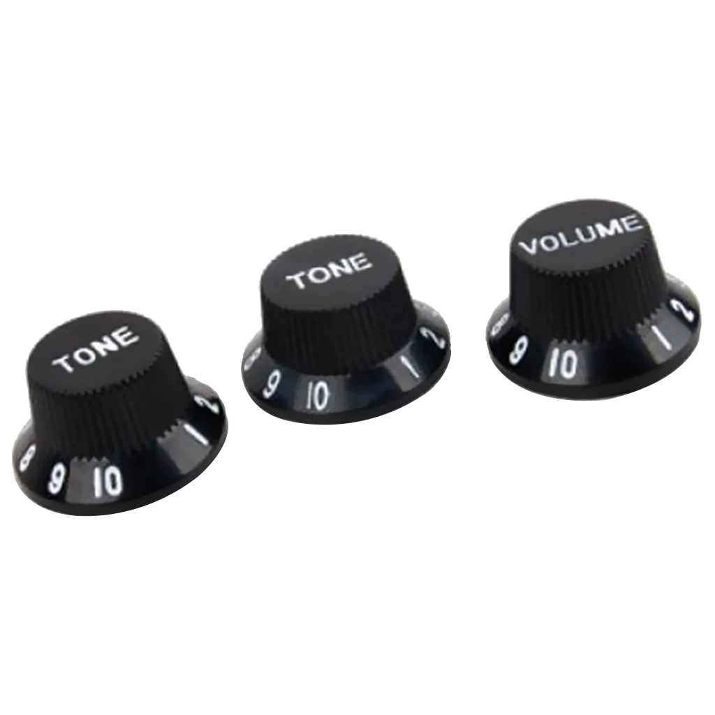 Plastic Set of 3 Black Speed Volume Tone knob w/ White Detail for Electric Pickup Guitar