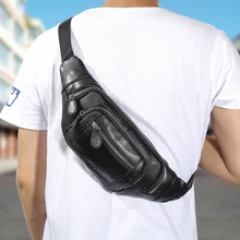 Мужская Дорожная модная нагрудная сумка черная бычья кожа мужская деловая кожаная сумка на плечо Мобильная Повседневная винтажная поясная нагрудная сумка