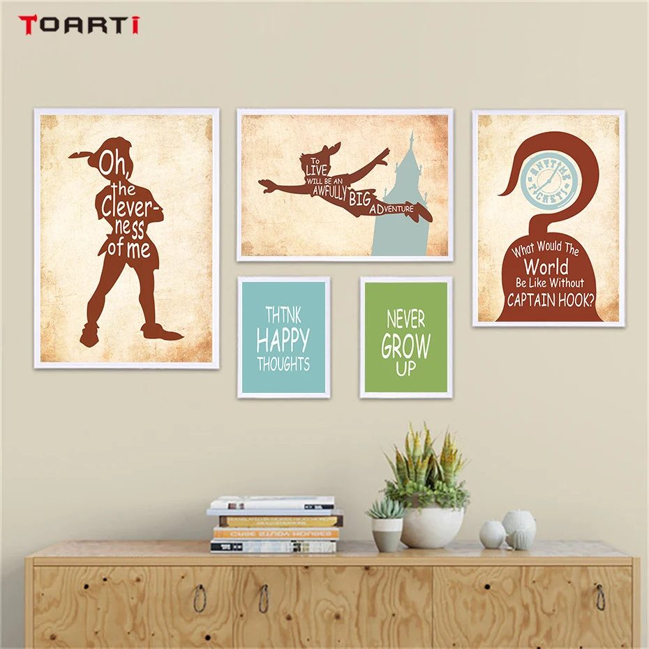 Peter Pan Theme Quotes Wall Art Canvas Painting Nordic Silhouette