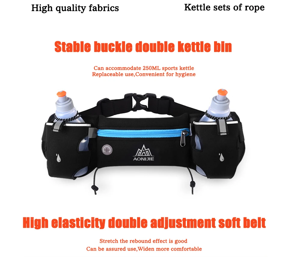 AONIJIE Беговая поясная сумка для спорта на открытом воздухе, пеших прогулок, гонок, тренажерного зала, фитнеса, легкий светоотражающий гидратационный пояс, бутылка для воды, набедренная сумка