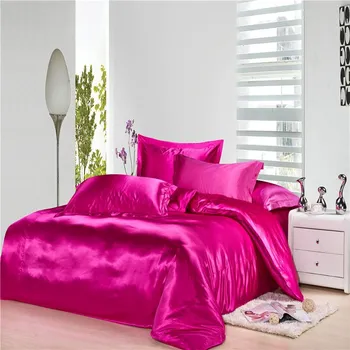 

Luxury Rose Red Silk Satin Bedding Duvet Cover Hotel Bedding Sets 4PC Twin/Full/Queen/King Fitted Sheet Artificial Silk Bedding
