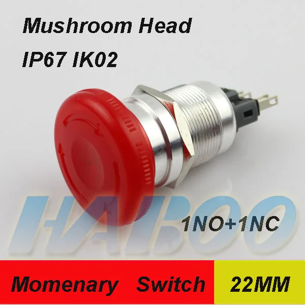 1pcs/lot 22mm mushroom head push button switch waterproof switch
