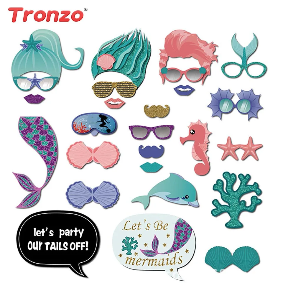 

Tronzo 26pcs Wedding Party Photo Booth Prop Mermaid Fish Flashing Wedding Decoration DIY Fun Paper Photobooth Even Party Favor