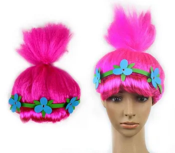 

Trolls Wig with Flower Poppy Cosplay Wig for Kids Party Supplies Carnival Party Wig Halloween Cosplay Onion Wig 20pcs DHL
