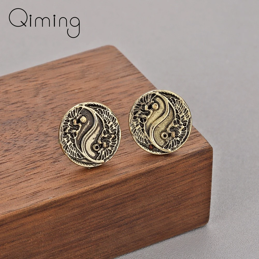 

Yin Yang Stud Earrings Women Ethnic Jewelry Eight Diagrams Round Pendant Ancient Symbol Boho Vintage Earrings Gift