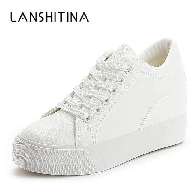 US $16.21 2018 Women Breathable Sneakers increased Platform Shoes Casual Footwear Leisure Leather White Shoes