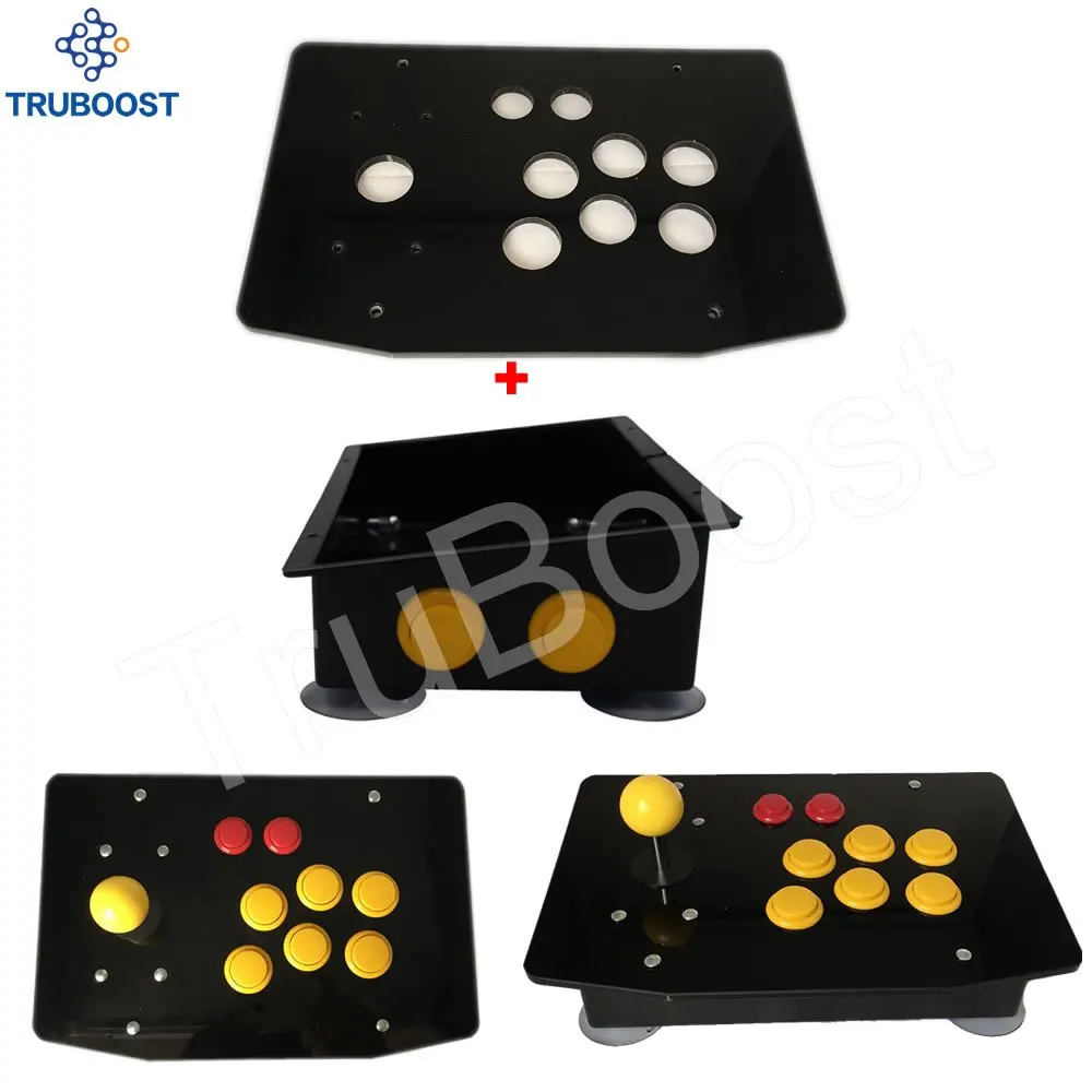 

DIY Arcade Joystick Part Black Acrylic Panel and Inclined Cases 24mm/30mm Buttons Preinstalled 2 Buttons