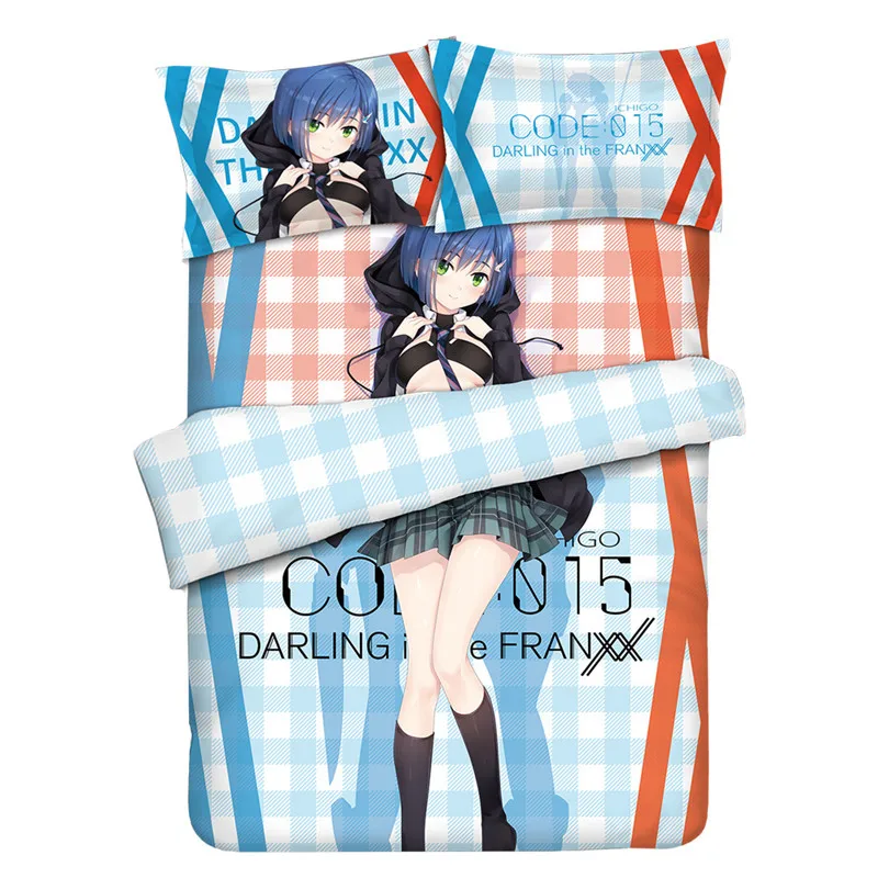 

DARLLING in the FRANXX ichigo Japanese Anime Bed Sheet or Duvet Cover with Two Pillow cases Bedding Linen