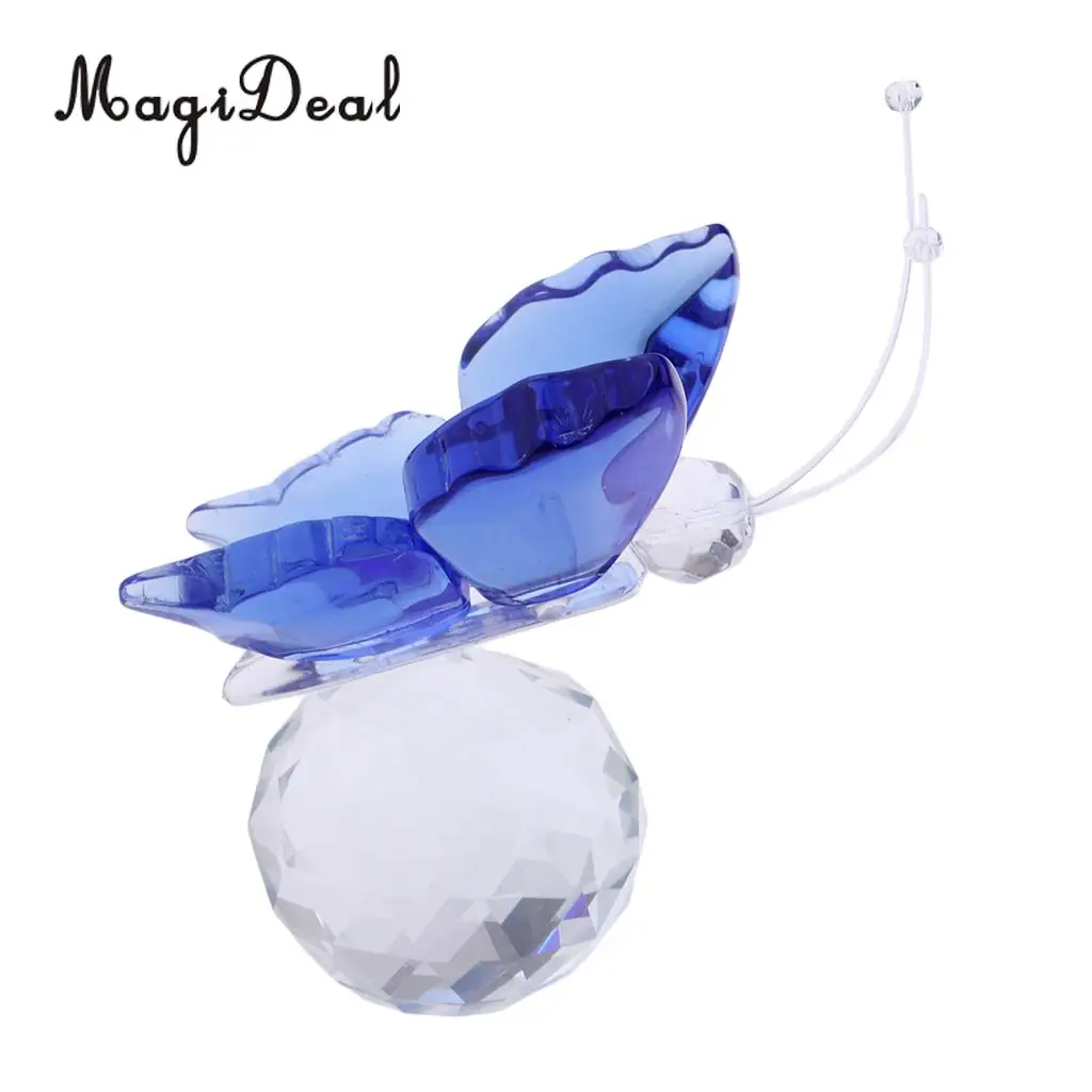 Crystal Flying Butterfly with Ball Base Paperweight Figurine Cut Glass Ornament Animal Statue Collectible Decoration