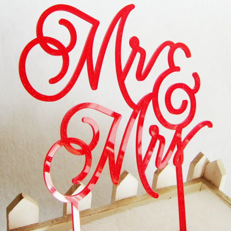 Акриловые Mr & Mrs Love свадебный торт флаг Топпер золотые красные флажки для торта на