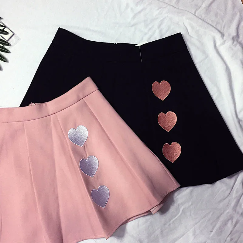 

2019 Summer Harajuku New Women Skirts Love Embroidery Girl High Waist A Line Short Skirt Mini Skirt Wild Female Skirt