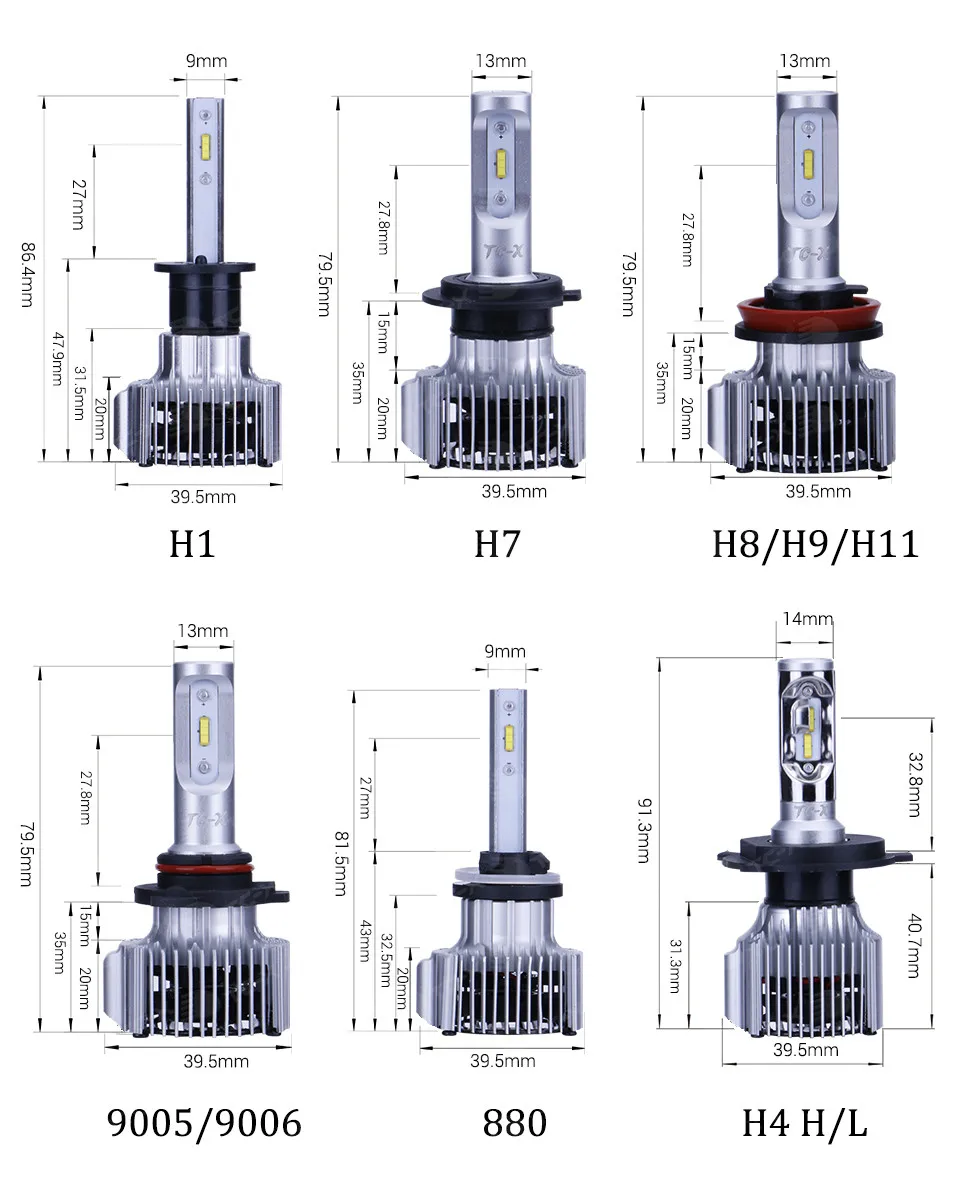 TC-X Компактные светодиодные лампы для авто H4 H7 H8 H9 H11 9003 9005 9006 880 H27 H1 HB3 HB4 HB2 led автолампы 12 В для рефлектора